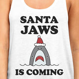 Santa Jaws Is Coming Womens White Tank Top
