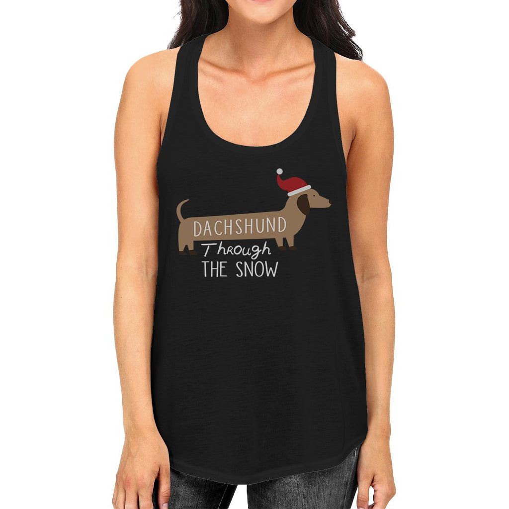 Dachshund Through The Snow Womens Black Tank Top