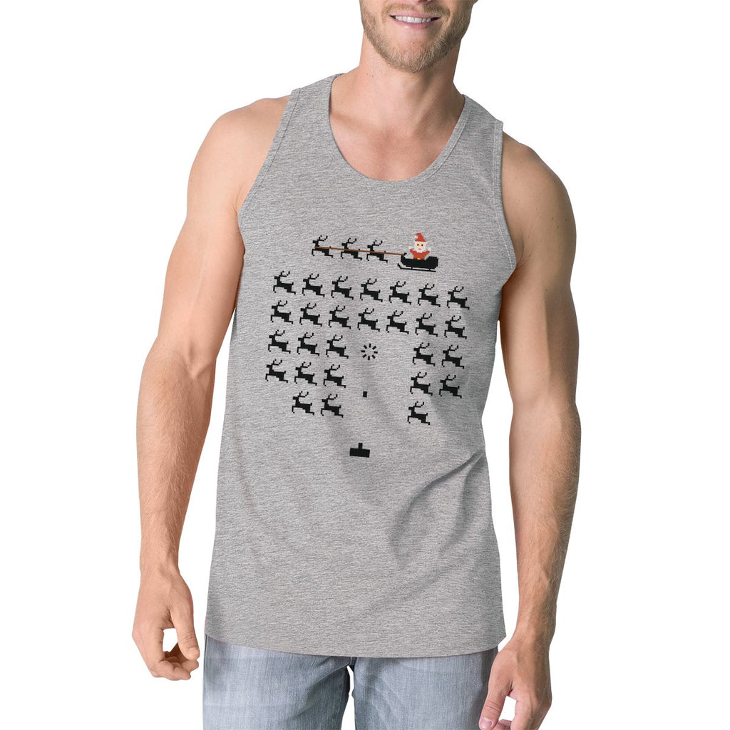 Pixel Game Santa And Rudolph Mens Grey Tank Top