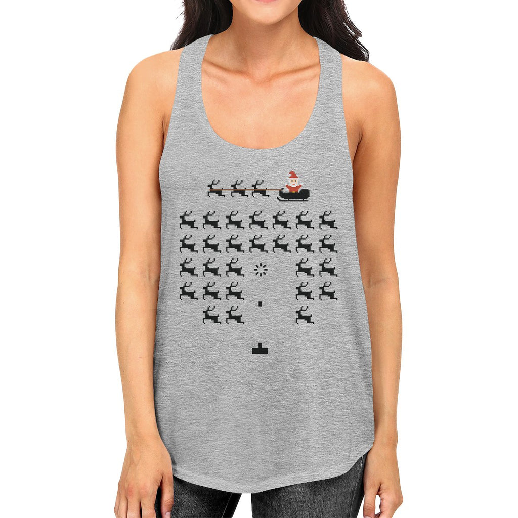 Pixel Game Santa And Rudolph Womens Grey Tank Top