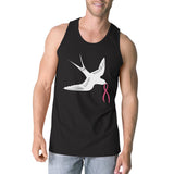 Pink Ribbon And Swallows Birds Mens Tank Top