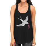Pink Ribbon And Swallows Birds Womens Tank Top