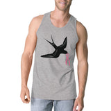 Pink Ribbon And Swallows Birds Mens Tank Top