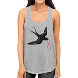 Pink Ribbon And Swallows Birds Womens Tank Top