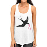 Pink Ribbon And Swallows Birds Womens Tank Top