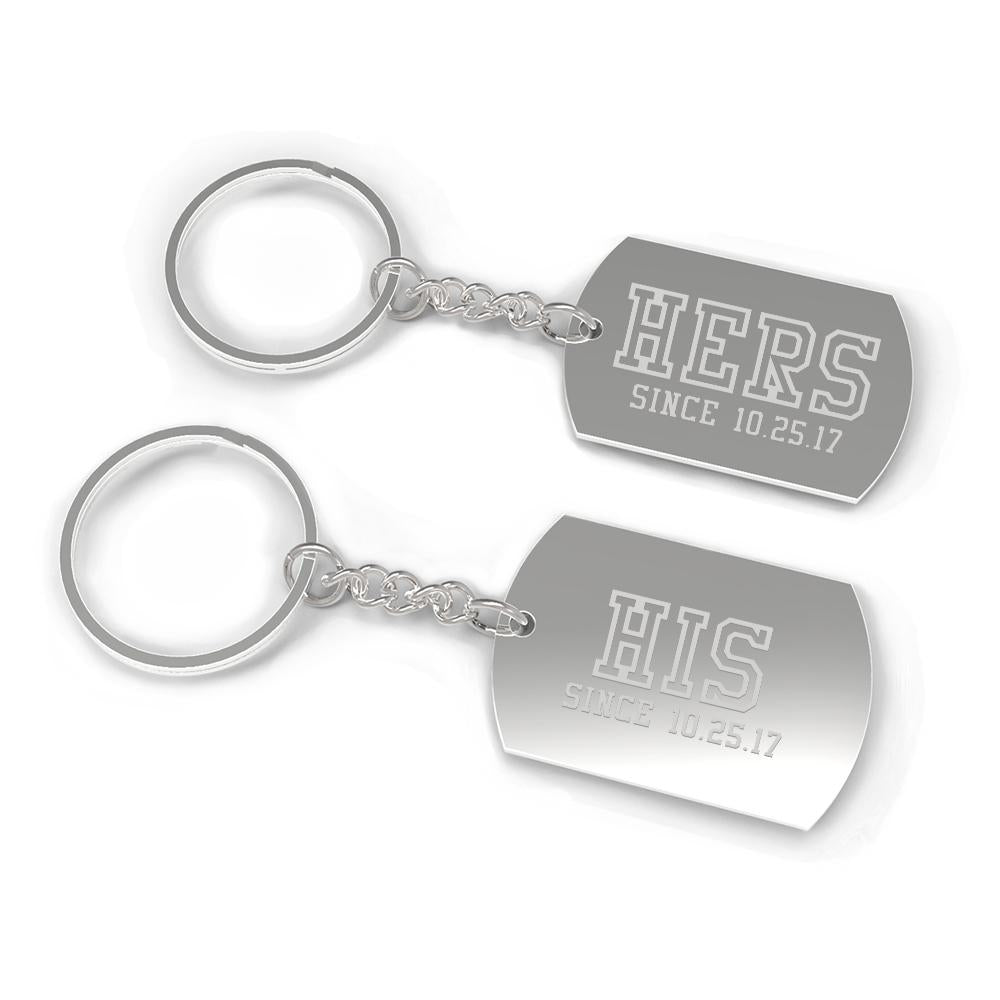 Hers And His Since Custom Matching Couple Silver Key Chains