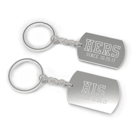 Hers And His Since Custom Matching Couple Silver Key Chains