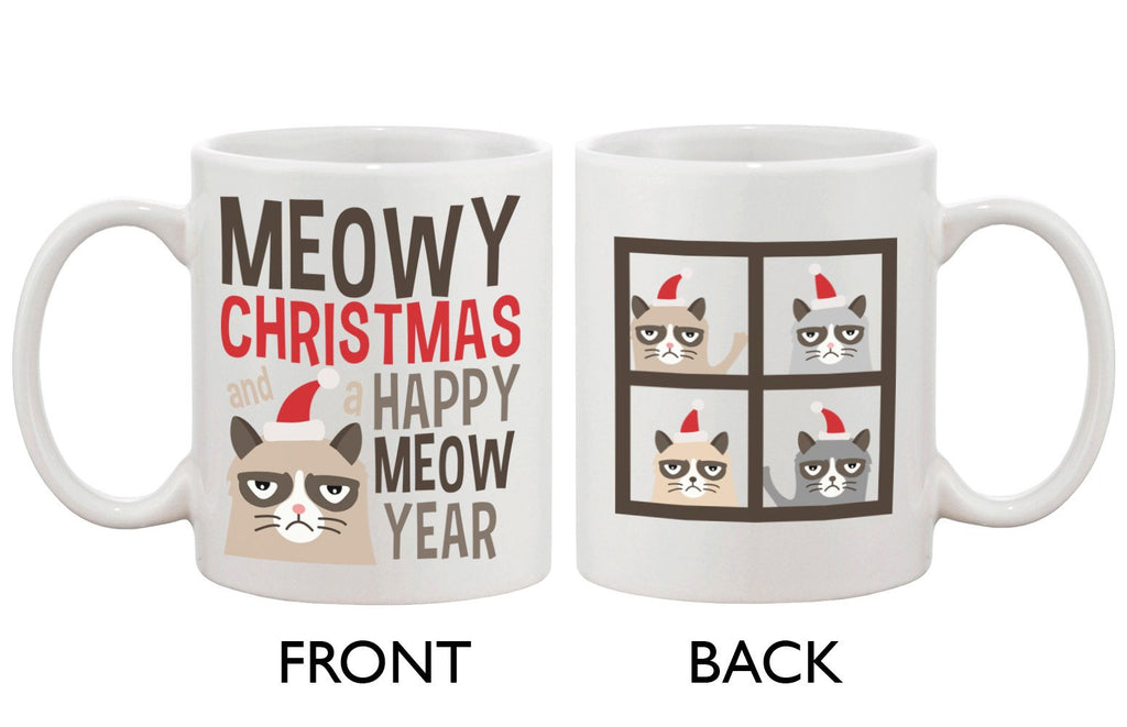 Cute Grumpy Cat Holiday Coffee Mug - Meowy Christmas and a Happy Meow Year
