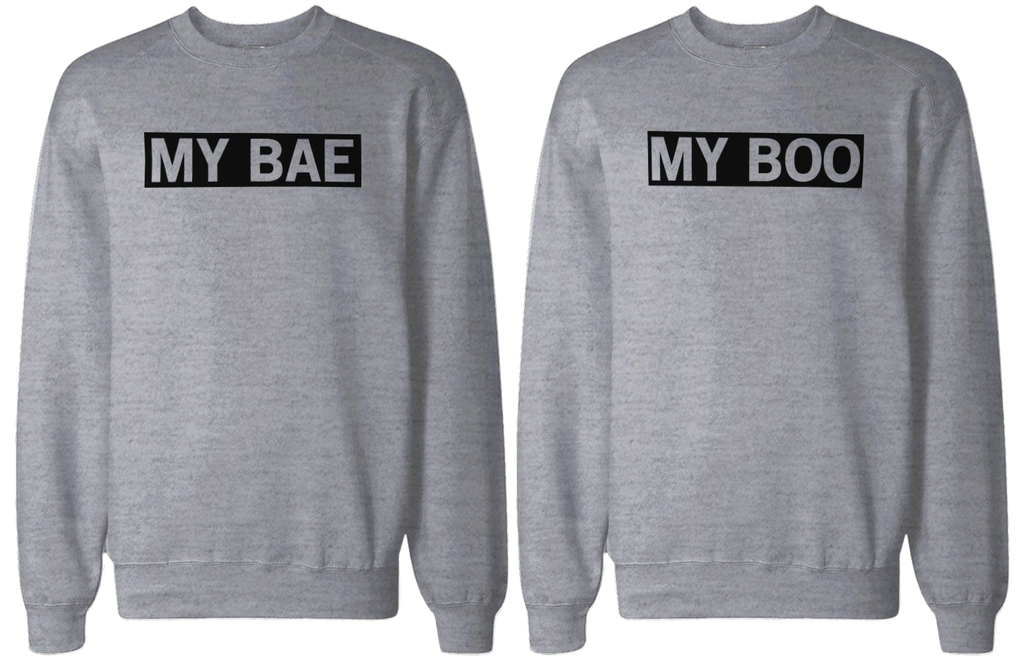 My Bae and My Boo Matching Grey Couple Sweatshirts Great Gift for Couples