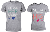 I Stole Her Heart, So I'm Stealing Heart Matching Couple Shirts in Grey (Set)