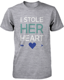 I Stole Her Heart, So I'm Stealing Heart Matching Couple Shirts in Grey (Set)