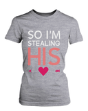 I Stole Her Heart, So I'm Stealing Heart Matching Couple Shirts in Grey (Set)